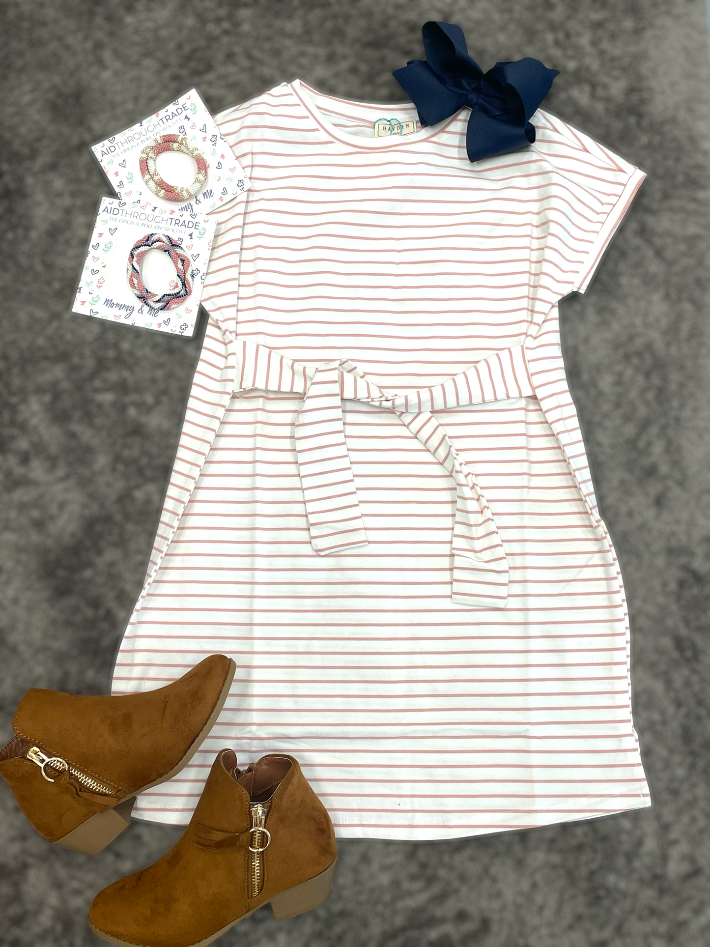 Girls Striped Tie Waist T-Shirt Dress